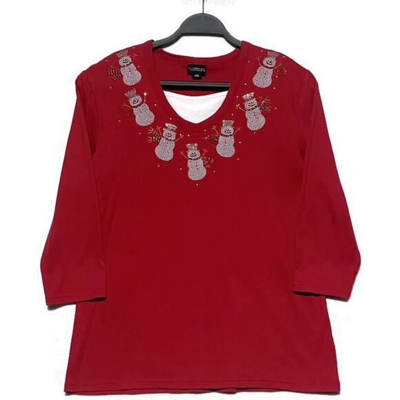 Trilogy by Morning Sun Top Size Extra Large Red With White Snowmen Accent - Picture 1 of 7